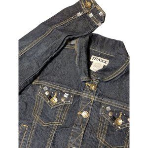 Traxx Girls‎ Beaded Blue Denim Crop Jacket Size 12